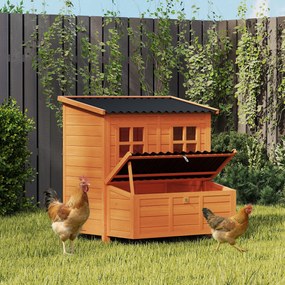 PawHut Cotet pentru găini cu cuib pentru 4-6 găini, acoperiș rezistent la apă, lemn de brad, plastic, 100 x 86 x 100 cm, Portocaliu | Aosom Romania