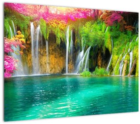 Tablou pe sticlă - Cascada, Lacurile Plitvice, Croația (70x50 cm)