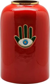 Vaza decorativa, cu pictura Hamsa, din metal si alama, Funkie