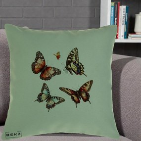 Perna Decorativa Colectie Fluturi Multicolori, 40x40 cm, Verde, Husa Detasabila, Perna Inclusa, BEKZ®