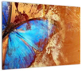 Tablou pe sticlă - Fluture albastru (70x50 cm)