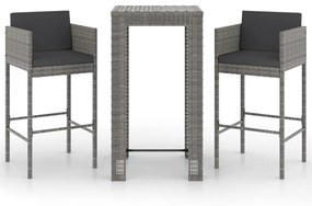 3094779 vidaXL Set mobilier bar de grădină, cu perne, 3 piese, gri, poliratan