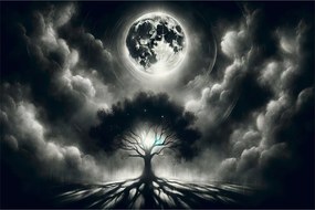 Tablou – Arbore alb-negru în lună plină (90x60 cm)