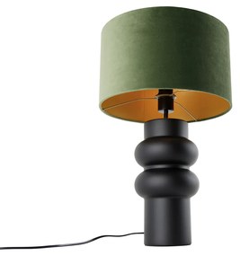 Lampă de masă de design cu abajur din catifea neagră verde cu auriu 35 cm - Alisia