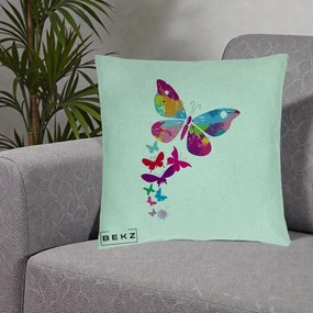 Perna Decorativa Fluturi Splash, 40x40 cm, Verde Menta, Husa Detasabila, Perna Inclusa, BEKZ®