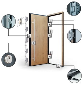 Usa Metalica de intrare in casa Turenwerke DS92 DS92-01, DR, Bara din otel, Stejar Auriu