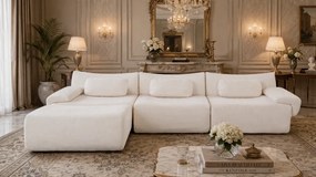 VELORA – Canapea Modulară din Chenille Premium, din spumă de înaltă densitate, L-Shape, 3 perne, Ultra Confort & Design Reconfigurabil, Bej