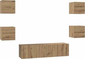vidaXL Set comodă TV Pe perete 6 pcs Stejar Artizanal Lemn compozit