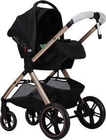 Carucior nou nascuti 3 in 1 NOVOKIDS™ X2000 series, Cu geanta bebe, Cadru Aluminiu Gold, Amortizoare, Roti din cauciuc plin AVE, Landou, Scoica auto,