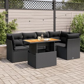 3326925 vidaXL Set mobilier de grădină cu perne, 6 piese, negru, poliratan