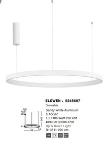 Lustra LED design circular cu iluminat sus si jos ELOWEN alb, diametru 98cm