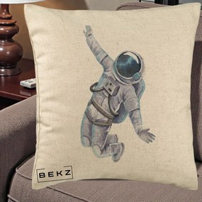 Perna Decorativa Astronaut Acuarela Zbor, 40x40 cm, Bej, Husa Detasabila, Perna Inclusa, BEKZ®