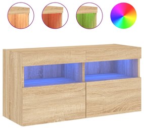 837201 vidaXL Comodă TV de perete cu lumini LED, stejar sonoma, 80x30x40 cm