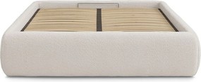 Pat matrimonial alb tapițat cu spațiu de depozitare/fără tăblie cu somieră 160x200 cm Inera – Bobochic Paris