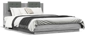 3210022 vidaXL Cadru de pat cu tăblie și lumini LED, gri sonoma, 120x200 cm