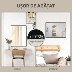 HOMCOM Oglindă Dreptunghiulară de Perete cu Cârlige, Sticlă și MDF, 60x80 cm, Negru | Aosom Romania