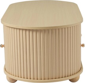 Măsuță de cafea ovală cu spațiu de depozitare și uși glisante, 100x50x40 cm, Culoare naturală