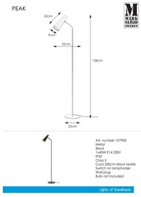 Markslöjd 107900 - Lampadar PEAK 1xE14/40W/230V