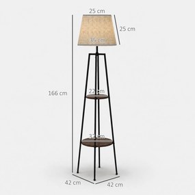 Lampa de Podea cu Rafturi, Inalta cu Abajur din Material Textil (Becul nu este Inclus), Nuc Maro si Maro Deschis, Φ42x166cm HOMCOM | Aosom RO
