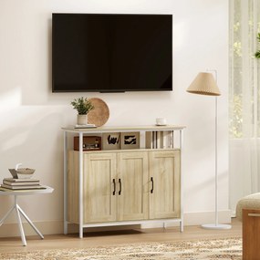 HOMCOM Bufet, corp de depozitare cu 3 uși, compartiment deschis și 4 rafturi reglabile, 100 x 35 x 88 cm, lemn natural | Aosom Romania