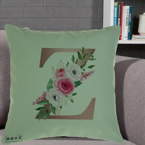 Cadou Personalizat - Perna Personalizata Monograma Rose Gold Litera Z, 40x40 cm, Verde, Husa Detasabila, Perna Inclusa, BEKZ®