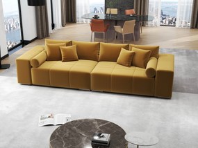 Canapea extensibilă dumonde cu ladă de depozitare si sezut confortabil din spuma high-density, Marbela Royal Mustar XXL 295x100 cm