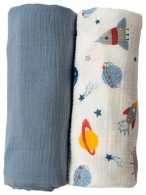 Set 2 paturi pentru bebelusi de vara din muselina dubla 100x100 cm Kidizi Space, bumbac 100%