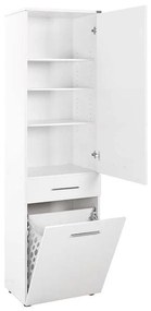 Dulap Baie cu cos de rufe Adore Diamond, usa reversibila, sertar, Alb Lucios, 52 x 38 x 187 cm