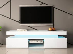 Dulap TV Lesteralo 2D 190 (Alb + lucios Alb) (cu iluminat LED albastru). 1106177