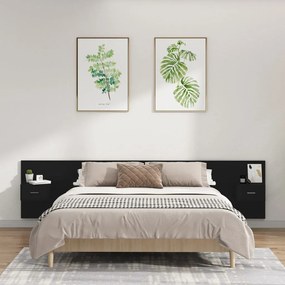 3115749 vidaXL Tăblie de pat cu dulapuri, negru, lemn prelucrat