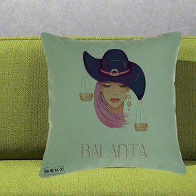 Perna Personalizata Zodiac Balanta Cowgirl, 40x40 cm, Verde, Husa Detasabila, Perna Inclusa, BEKZ®