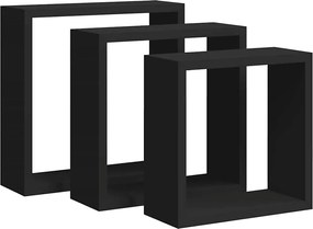 vidaXL Rafturi cub de perete, 3 buc., negru, MDF