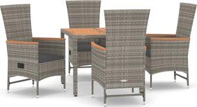 vidaXL Set mobilier de grădină cu perne, 5 piese, gri, poliratan