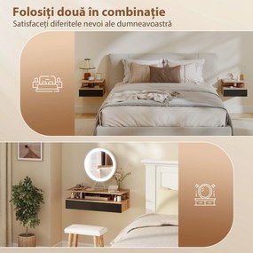 HOMCOM Set de 2 Noptiere Suspendate cu Sertar și Raft Deschis, 35x32x22.5 cm, Negru și Stejar | Aosom Romania