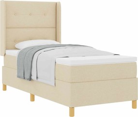 vidaXL Pat cu arcuri cu saltea cu headboard Crem 100 x 200 cm țesătură