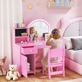 AIYAPLAY Set masă și scaun de machiaj pentru copii, cu lumini LED, MDF, Acril, 88.6 x 38.8 x 96.9, Roz | Aosom Romania