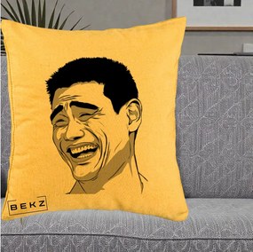 Perna Decorativa Yao Ming Meme, 40x40 cm, Galben, Husa Detasabila, Perna Inclusa, BEKZ®