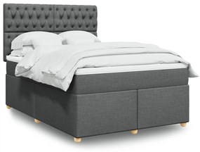vidaXL Pat box spring cu saltea, gri închis, 140x190 cm, textil