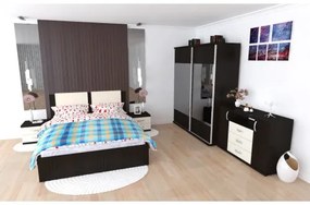 Dormitor Laguna cu pat 140x200 cu 2 sertare Wenge cu Vanilie