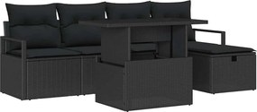 vidaXL Set de canapele pentru grădină cu pernă 6 pcs Negru Rattan poli