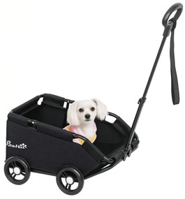 PawHut Cărucior pentru câini, cărucior pentru căței pliabil cu 4 roți cu tija de împingere reglabilă 53 x 45 x 28 cm negru | Aosom Romania