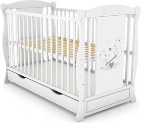 Patut din lemn masiv 2 in 1 Maya alb cu sertar