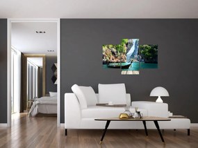 Tablou - Apă peisaj mediteranean cu barca (90x60 cm)