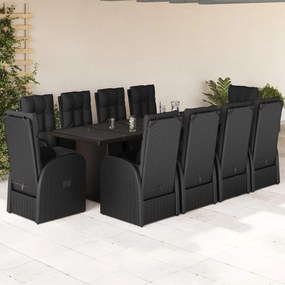 3277658 vidaXL Set mobilier de exterior cu perne, 11 piese, negru, poliratan