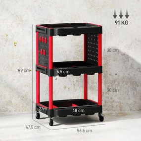 HOMCOM Cărucior pentru Scule 3 Nivele din Plastic cu Panou Lateral Roșu Negru | Aosom Romania