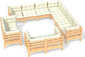 vidaXL Set mobilier grădină cu perne crem, 11 piese, lemn masiv de pin