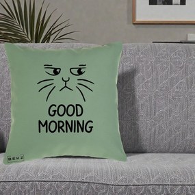 Perna Decorativa Pisica Morocanoasa Good Morning, 40x40 cm, Verde, Husa Detasabila, Perna Inclusa, BEKZ®