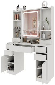 SEA810 - Set Masa toaleta 105 cm, cosmetica, machiaj, oglinda cu LED, masuta vanity cu scaun sau fara scaun - Alb