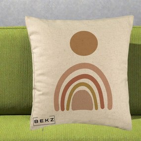 Perna Decorativa Boho Rainbow Sun, 40x40 cm, Bej, Husa Detasabila, Perna Inclusa, BEKZ®