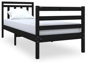 3100618 vidaXL Cadru de pat Small Single 2FT6, negru, 75x190 cm lemn masiv